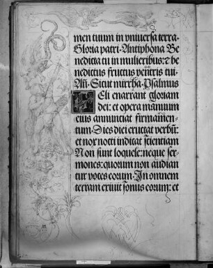 Gebetbuch Kaiser Maximilians I. — Herkules (als Hieroglyphe für Maximilian) zielt nach den Harpyien, Folio 39verso