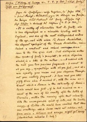 5-10-22-1.0000: Varnhagen von Ense, Karl August, Schriftsteller; diverse Schreiben ff.: Notiz mit einem Zitat von Alison aus "History of Europe" in englischer Sprache