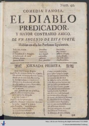 Comedia Famosa: El Diablo Predicador Y Mayor Contrario Amigo.