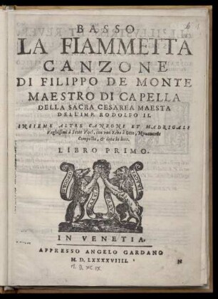 Philipp de Monte: La Fiammetta Canzone ... Libro primo. Basso