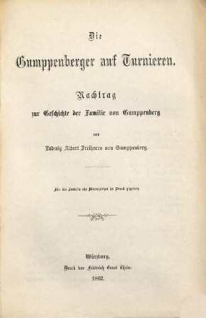 Die Gumppenberger auf Turnieren : Nachtr. zur Geschichte d. Familie von Gumppenberg