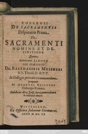 1: De Sacramenti Nomine Et Definitione