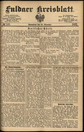 Erste Ausgabe vom Samstag, den 26. November 1892.