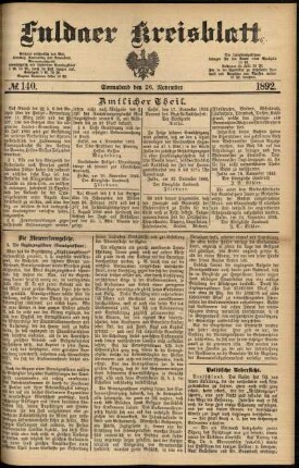 Erste Ausgabe vom Samstag, den 26. November 1892.