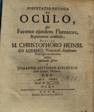 Disputatio Physica De Oculo