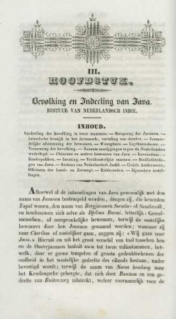 III. [IV.] Hoofdstuk. Bevolking en indeeling van Java. Bestuur van Nederlandsch Indie