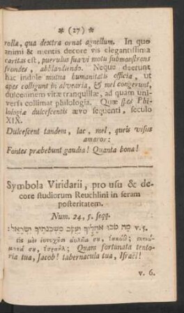 Symbola Viridarii, pro usu & decore studiorum Reuchlini in seram posteritatem.