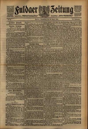 Erste Ausgabe vom Donnerstag, den 30. April 1908.