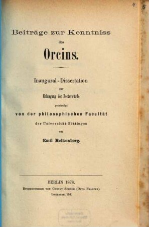 Beitraege zur Kenntniss des Orcins : Inaug. Diss. d. Univ. Göttingen