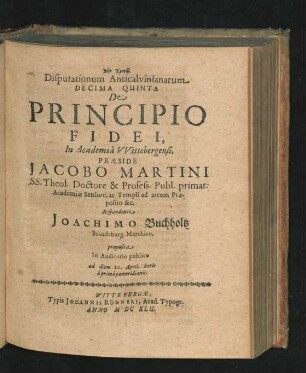 ... Decima Quinta. Respondente Joachimo Buchholtz.