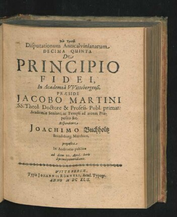 ... Decima Quinta. Respondente Joachimo Buchholtz.