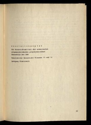 Ausstattungsplan für Unterrichtsmittel der erweiterten allgemeinbildenden polytechischen Oberschule der DDR