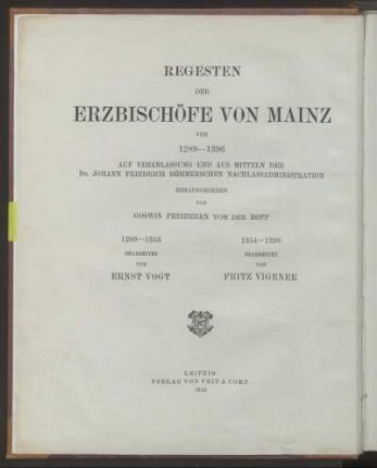 Abt. 2, Bd. 1: Regesten der Erzbischöfe von Mainz von 1289 - 1396. Abt. 2. 1354 - 1396. Bd. 1