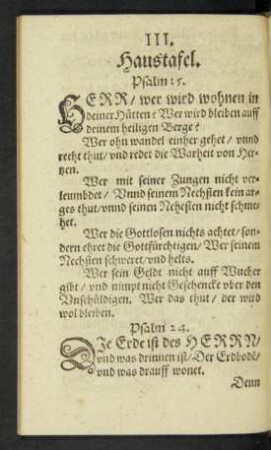 III. Haustafel.