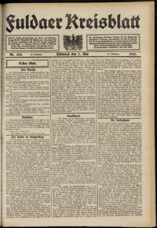 Erste Ausgabe vom Mittwoch, den 07. Mai 1913.