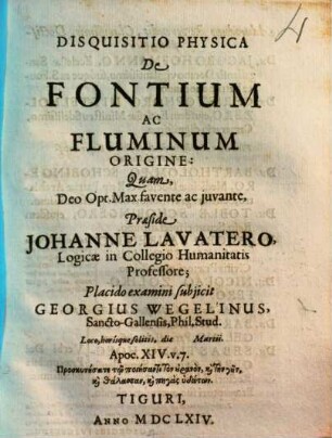 Disquisitio physica de fontium ac fluminum origine