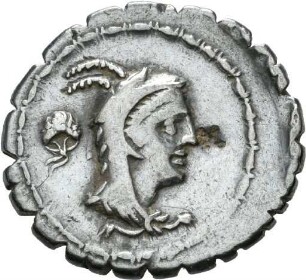 Denar serratus des L. Papius mit Darstellung eines Greifs