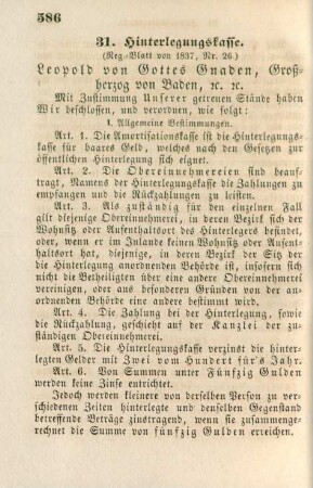 31. Hinterlegungskasse (Reg.-Bl. von 1837, Nr. 26)