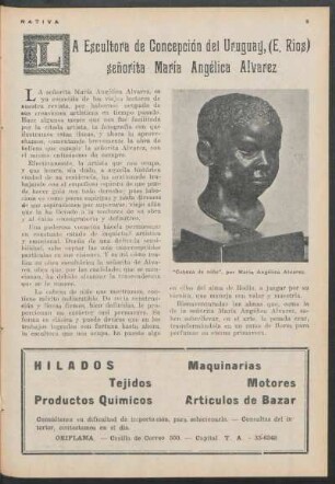 La Escultora de Concepción del Uruguay, (E. Rios) señorita María Angélica Alvarez