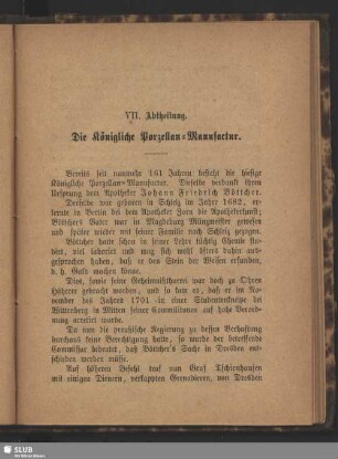 VII. Abtheilung. Die Königliche Porzellan-Manufactur