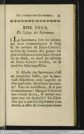 XVIII. Jour. De l'usage des Sacremens