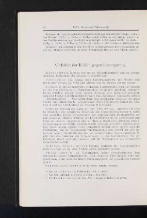 Verhalten der Kohlen gegen Lösungsmittel.
