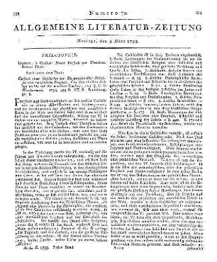 [Sammelrezension von zwei Werken über Selbstmord:] Rezensiert werden 1.Block, G. W.: Vom Selbstmord, dessen Moralität, Ursachen und Gegenmitteln. Aurich: Winter 1792 2. [Sintenis, C. F.]: Ueber die Mittel gegen die Ueberhandnehmung des Selbstmords. Leipzig: Crusius 1792