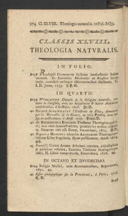 Classis XLVIII. Theologia Naturalis