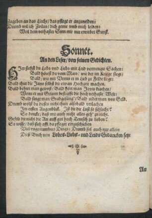 Sonnet. An den Leser/ von seinen Gedichten.