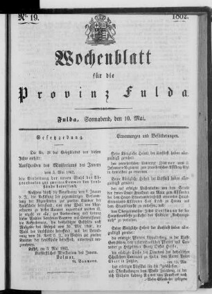 Nr. 19, Ausgabe vom 10. Mai 1862