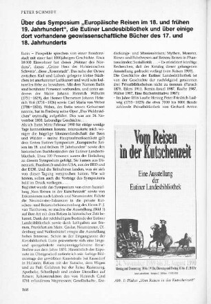 Über das Symposium "Europäische Reisen im 18. und frühen 19. Jahrhundert", die Eutiner Landesbibliothek und über einige dort vorhandene geowissenschaftliche Bücher des 17. und 18. Jahrhunderts