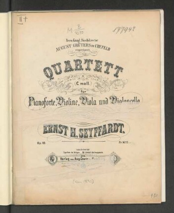Quartett (c moll) für Pianoforte, Violine, Viola und Violoncello : op. 10