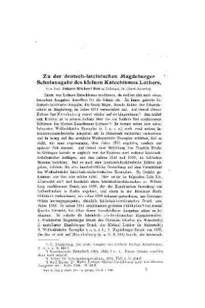 Zu der deutsch-lateinischen Magdeburger Schulausgabe des kleinen Katechismus Luthers