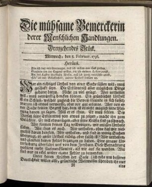 Dreyzehendes Stück. Sonnabend, den 8. Februar. 1736.