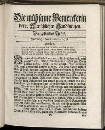Dreyzehendes Stück. Sonnabend, den 8. Februar. 1736.