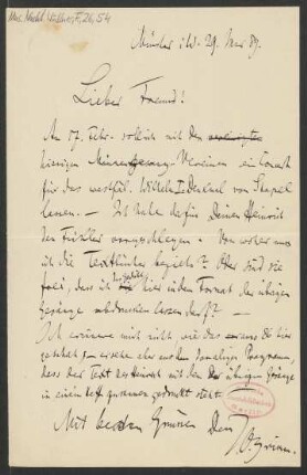 Brief an Franz Wüllner : 29.03.1889