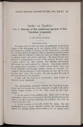 Studies on Tipulidae. Part. I. Review of the published genera of the Tipulidae longipalpi,