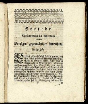 Vorrede Von den Nutzen der Fecht-Kunst und den Vorzügen gegenwärtiger Anweisung.