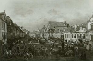 Warschau: Krakauer Vorstadt in Richtung Sigismundus-Säule und des Krakauischen Tores