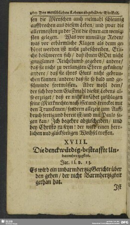 XVIII. Der denckwürdig-bestraffte Unbarmhertzigkeit
