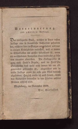 Vorerinnerung zur zweiten Auflage.