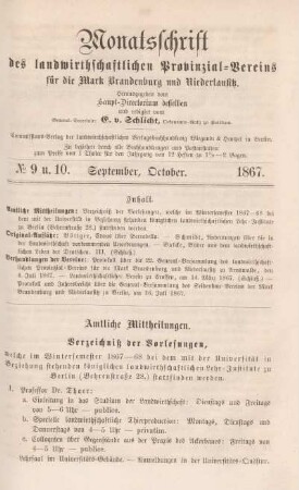 No 9. u. 10. September, October. 1867.