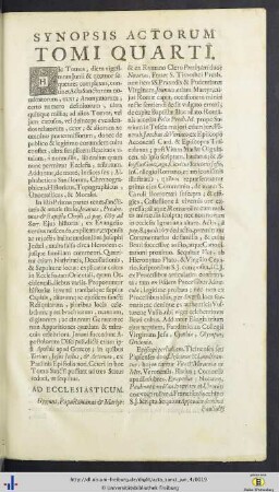 Synopsis Actorum Tomum Quarti.