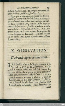 X. Observation. L' Article aprés le mot tout