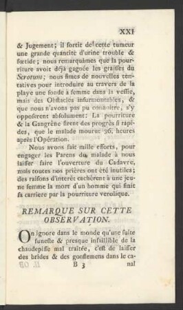 Remarque Sur Cette Observation