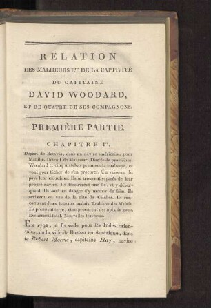 RELATION DES MALHEURS ET DE LA CAPTIVITÉ