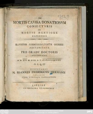 De Mortis Cavssa Donationvm Coniectvris Ex Mortis Mentione Capiendis
