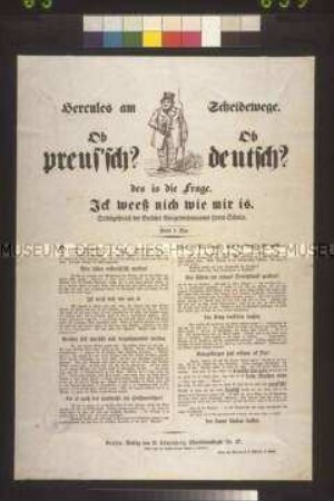 Satirisches Flugblatt: Hercules am Scheidewege. Ironisches Selbstgespräch des Bürgerwehrmannes Schulze; undatiert