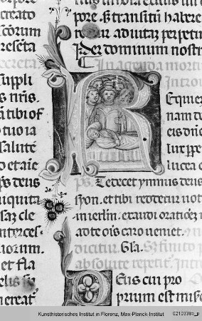 Missale Romanum : Textseite mit historisierter Initiale R: Totenamt