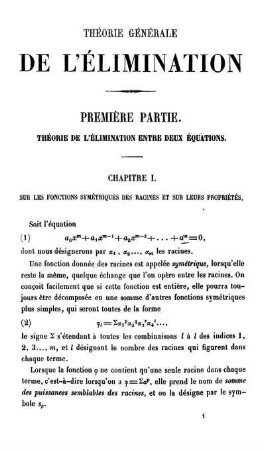Première Partie. Théorie De L'Élimination Entre Deux Équations.